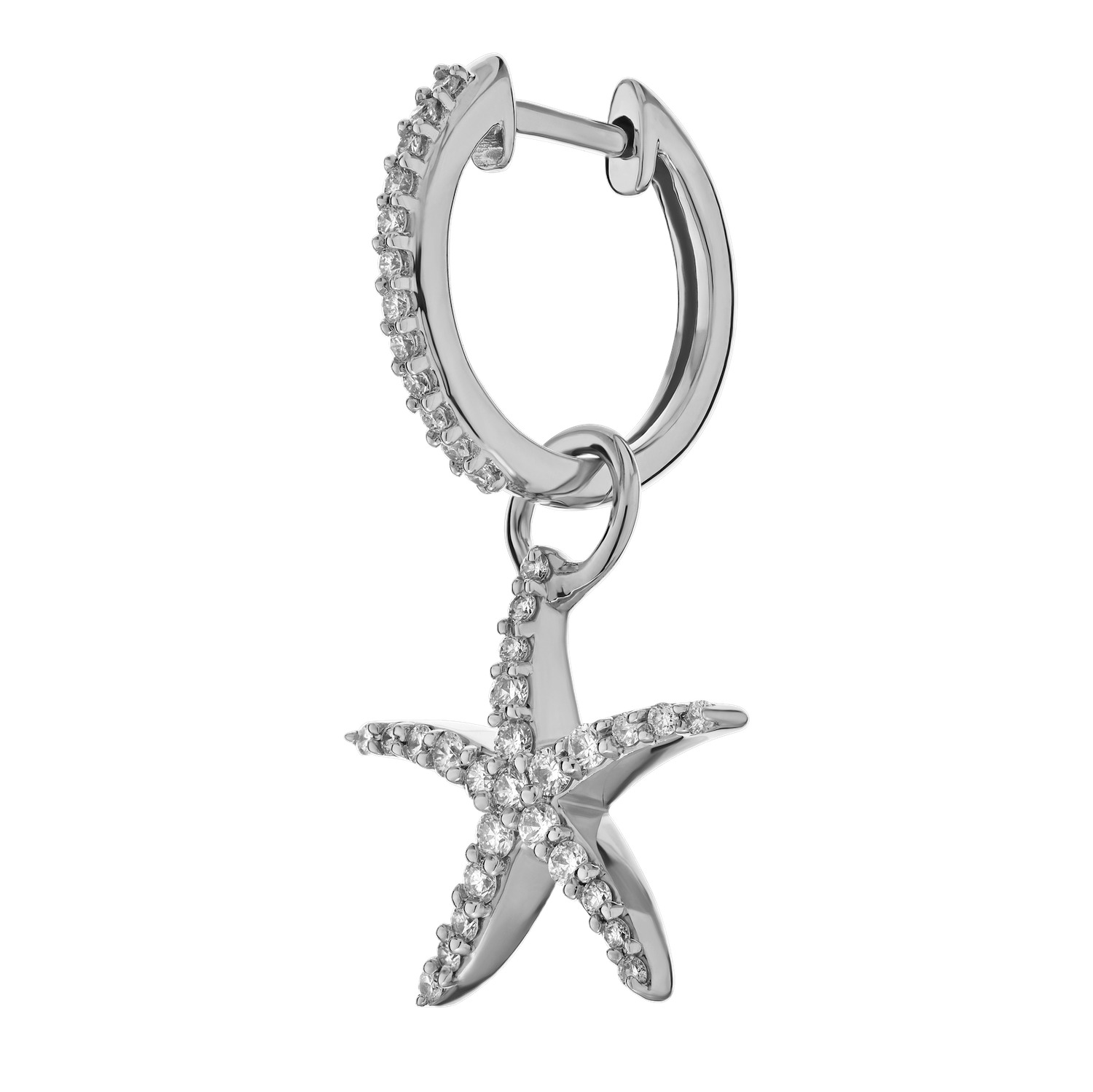 OCEANITY &trade; 14k White Gold Earrings Diamond Set Hoops with Pave Dangling Starfish Charms Diamond 0.50 Ctw