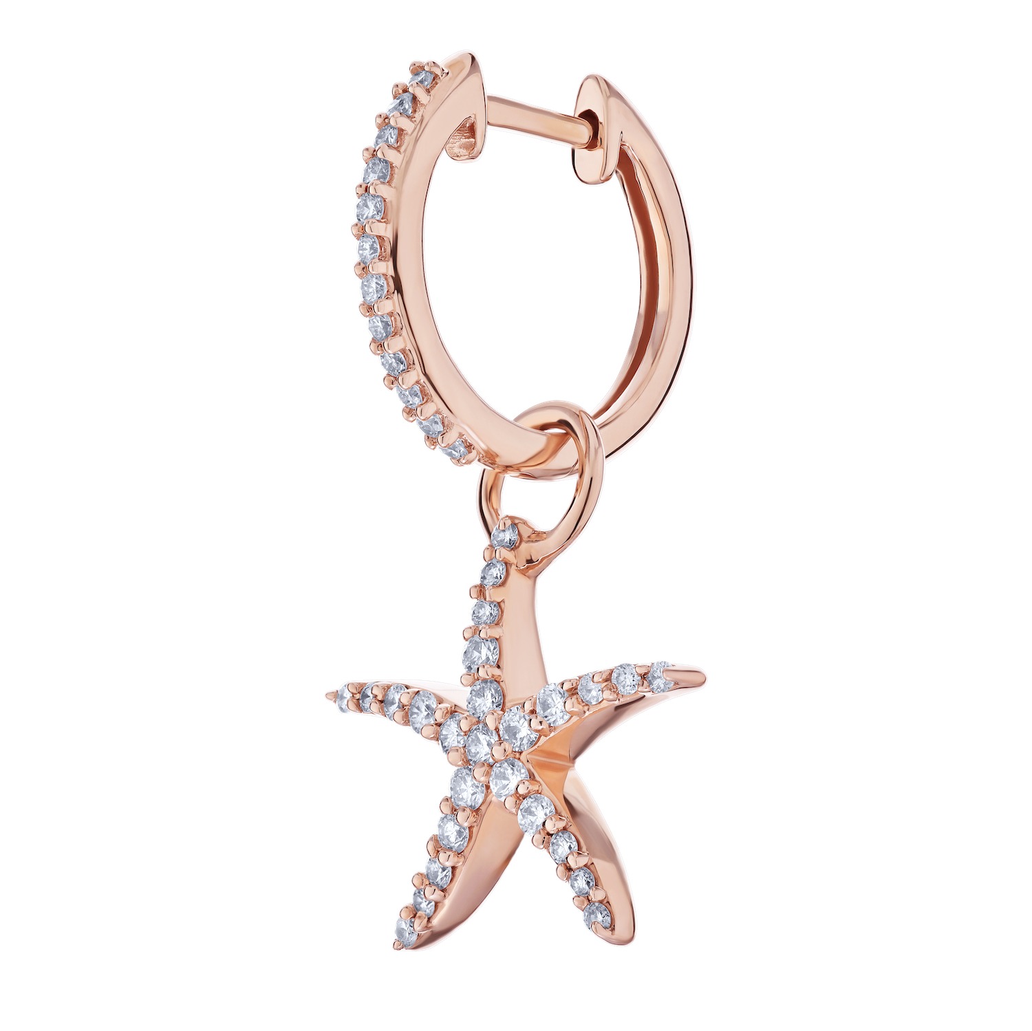 OCEANITY &trade; 14k Rose Gold Earrings Diamond Set Hoops with Pave Dangling Starfish Charms Diamond 0.50 Ctw