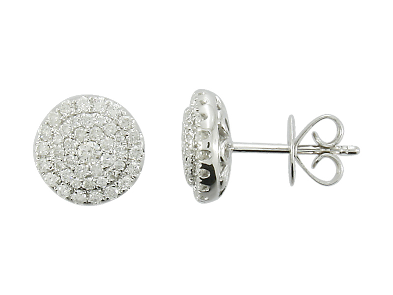 14K White Gold Round Pave Disc Halo Stud Diamond Earrings 0.65 Ctw