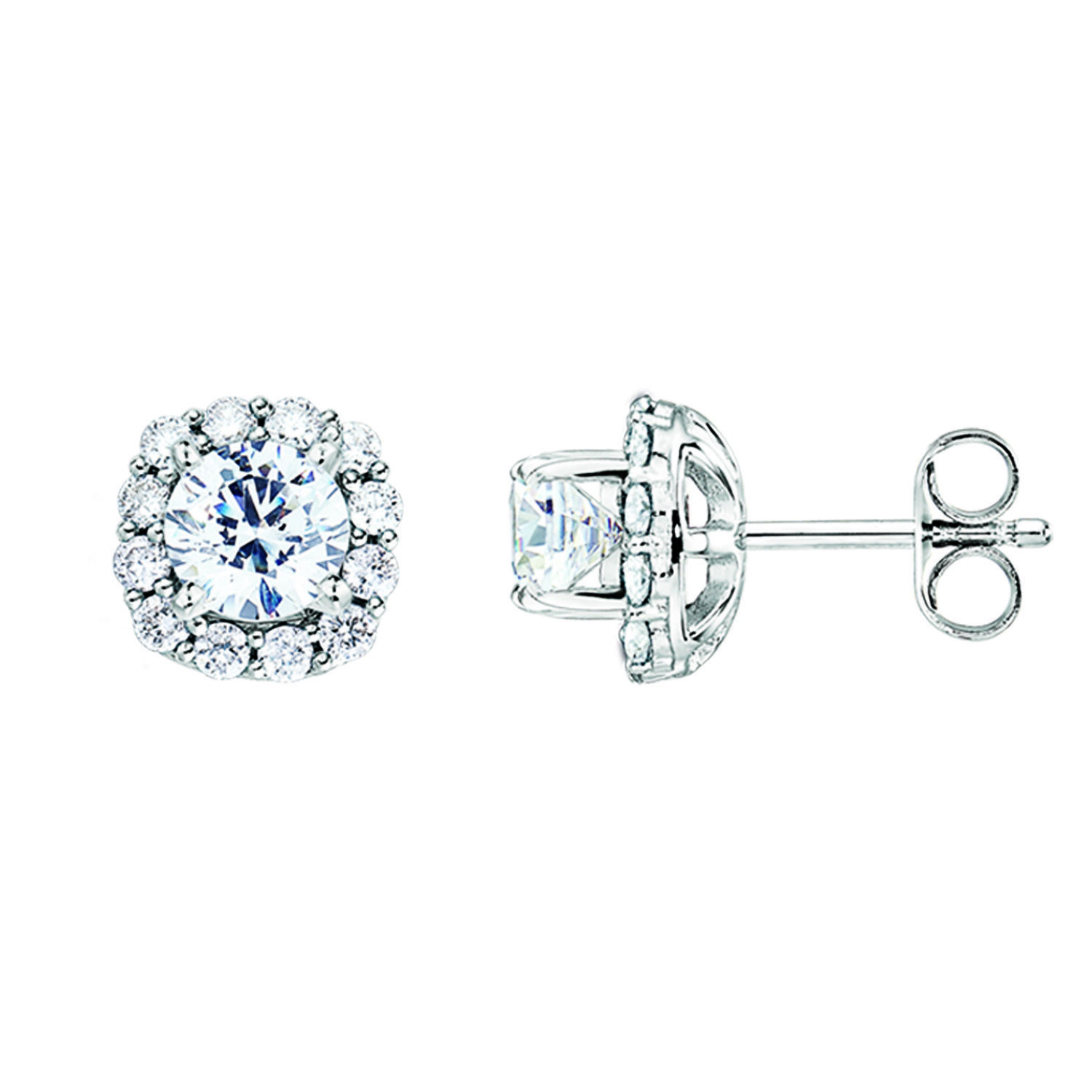 14K White Gold Cushion Shape Halo Jacket Diamond Earrings 0.33 Ctw