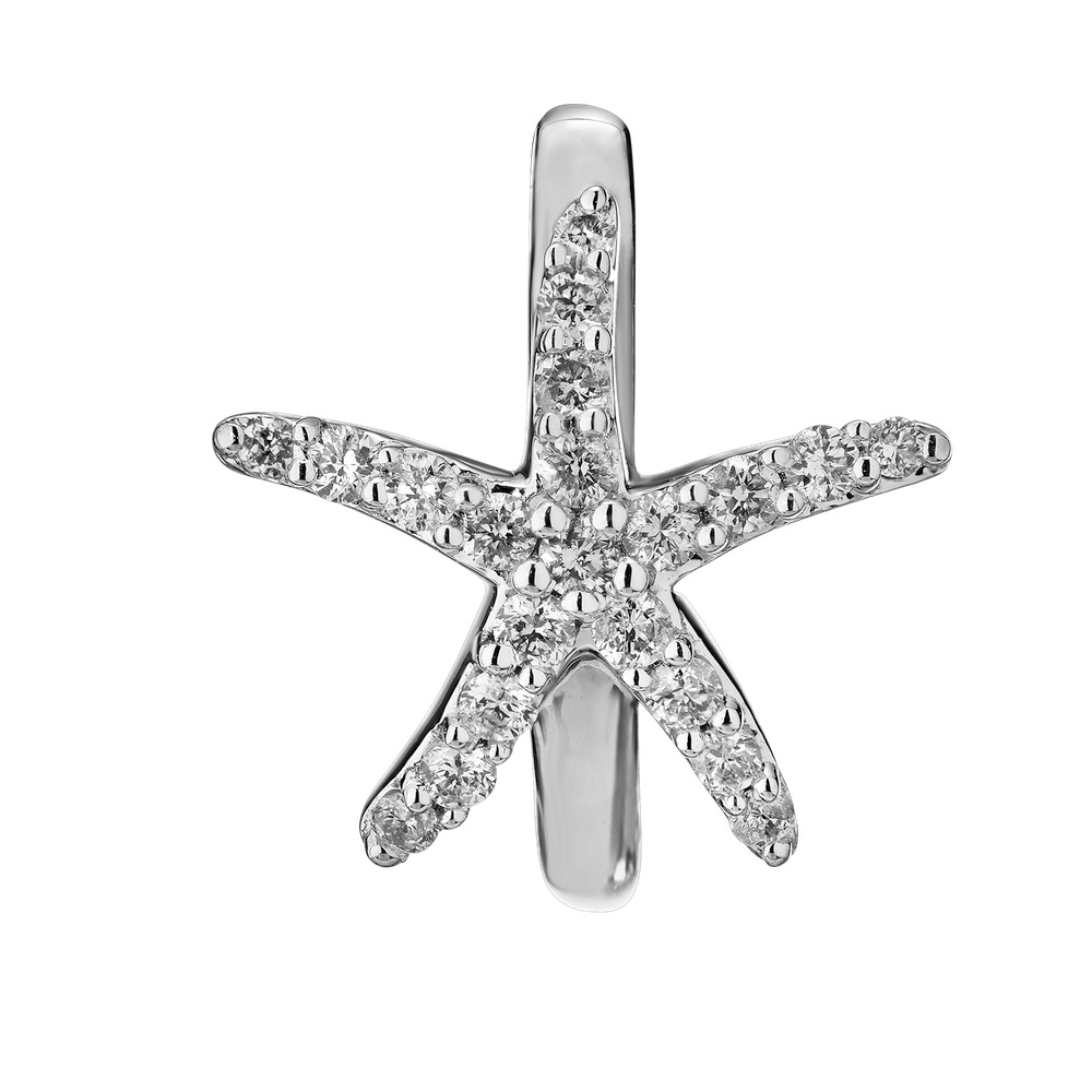 OCEANITY &trade; 14k White Gold Earrings Pave Starfish on Hoop Diamond 0.25 Ctw