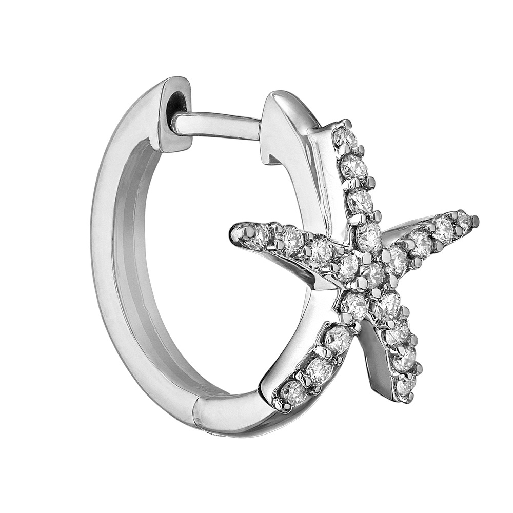 OCEANITY &trade; 14k White Gold Earrings Pave Starfish on Hoop Diamond 0.25 Ctw