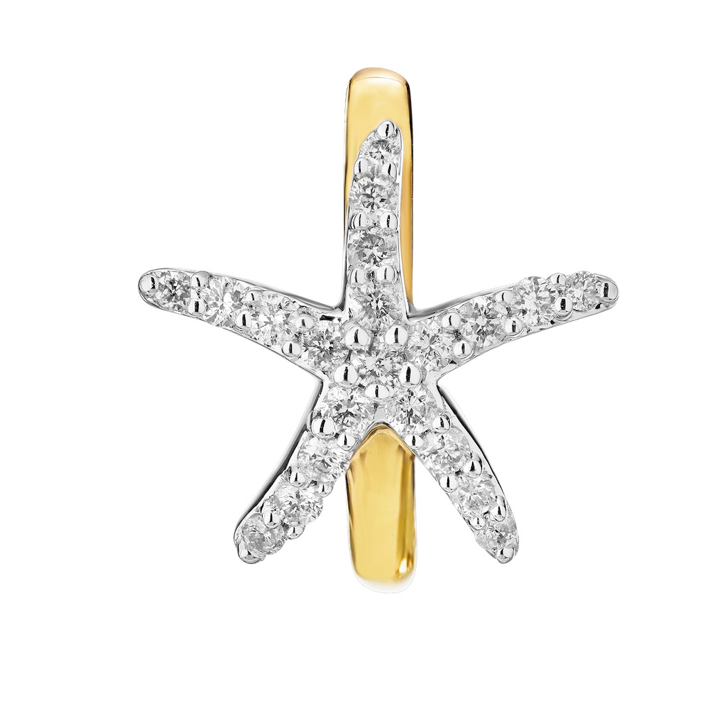 OCEANITY &trade; 14k Two Tone Earrings Pave Starfish on Hoop Diamond 0.25 Ctw