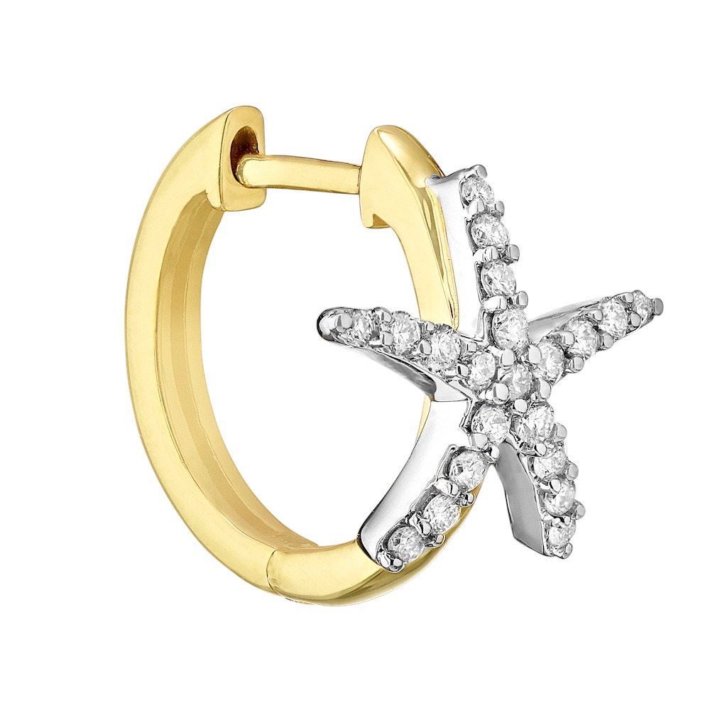 OCEANITY &trade; 14k Two Tone Earrings Pave Starfish on Hoop Diamond 0.25 Ctw