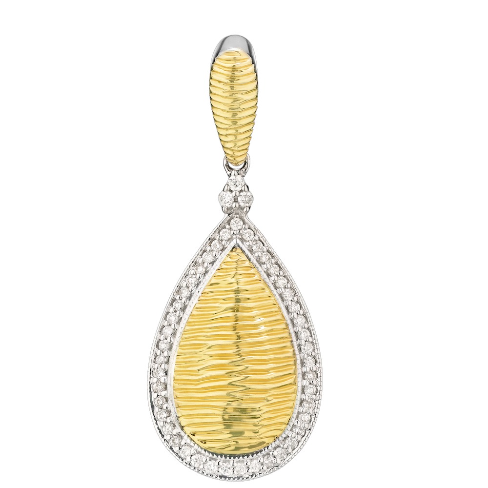 Textura&trade; 14K Two Tone Pear Shape Textured Gold with Halo Drop Diamond 0.25 Ctw