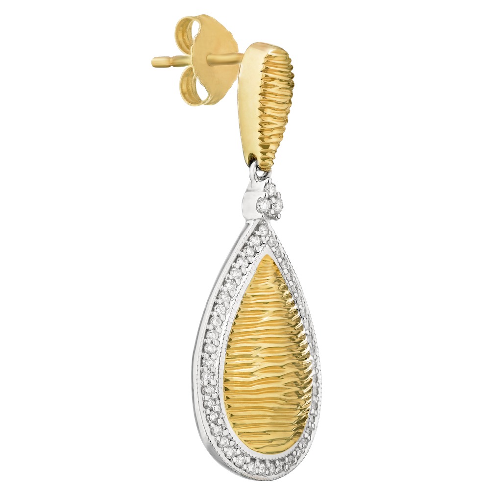 Textura&trade; 14K Two Tone Pear Shape Textured Gold with Halo Drop Diamond 0.25 Ctw