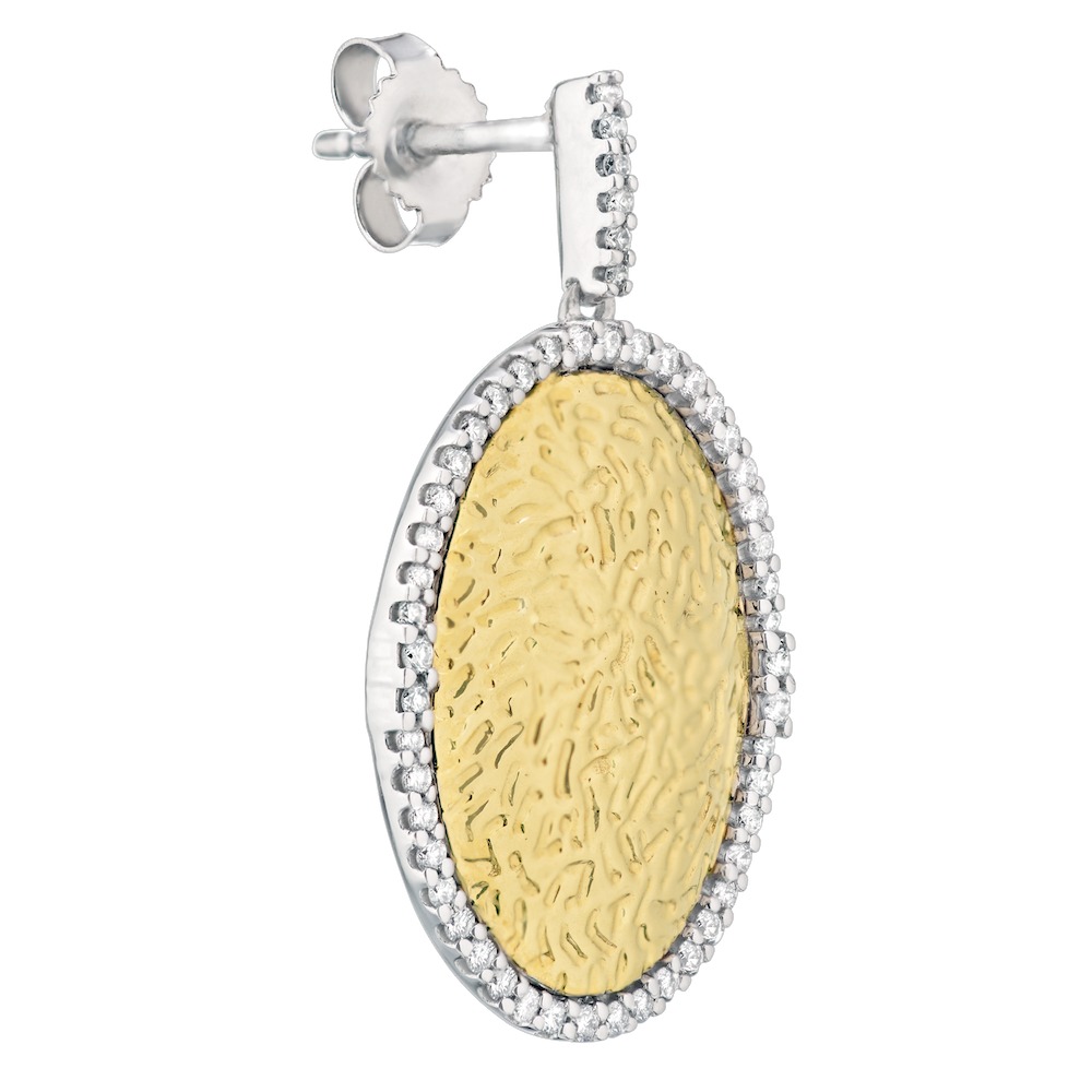 Textura&trade; 14K Two Tone Oval Textured Gold with Halo Drop Diamond 0.50 Ctw