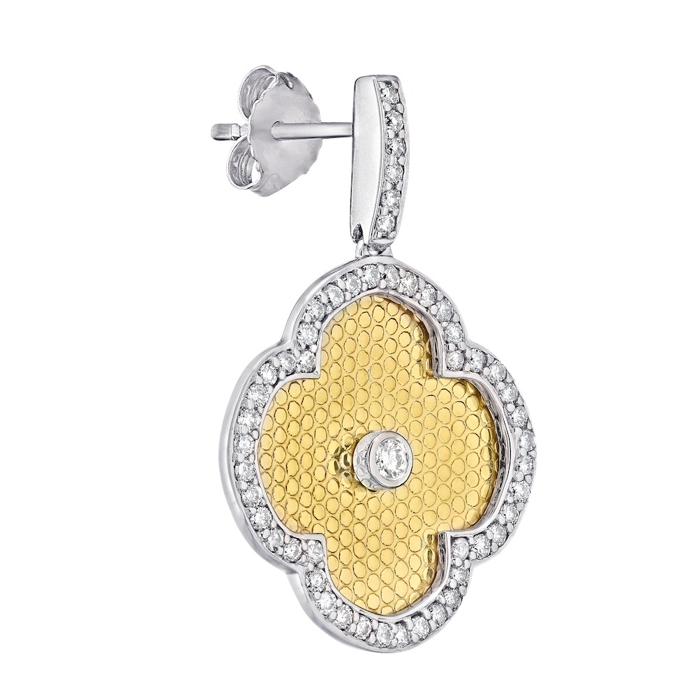 Textura&trade; 14K Two Tone Textured Clover with Halo Drop Diamond 0.60 Ctw