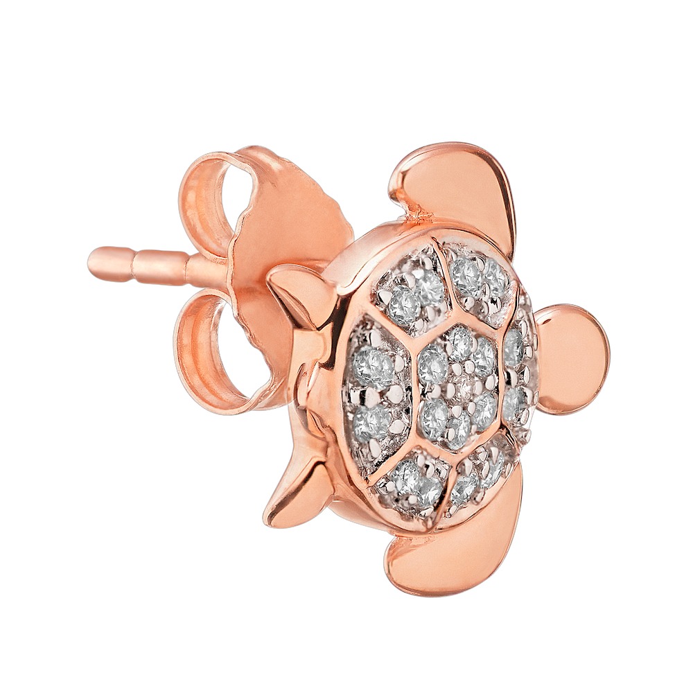 Oceanity&trade; 14K Rose Gold Earrings Pave Set Turtle Studs Diamond 0.25 Ctw