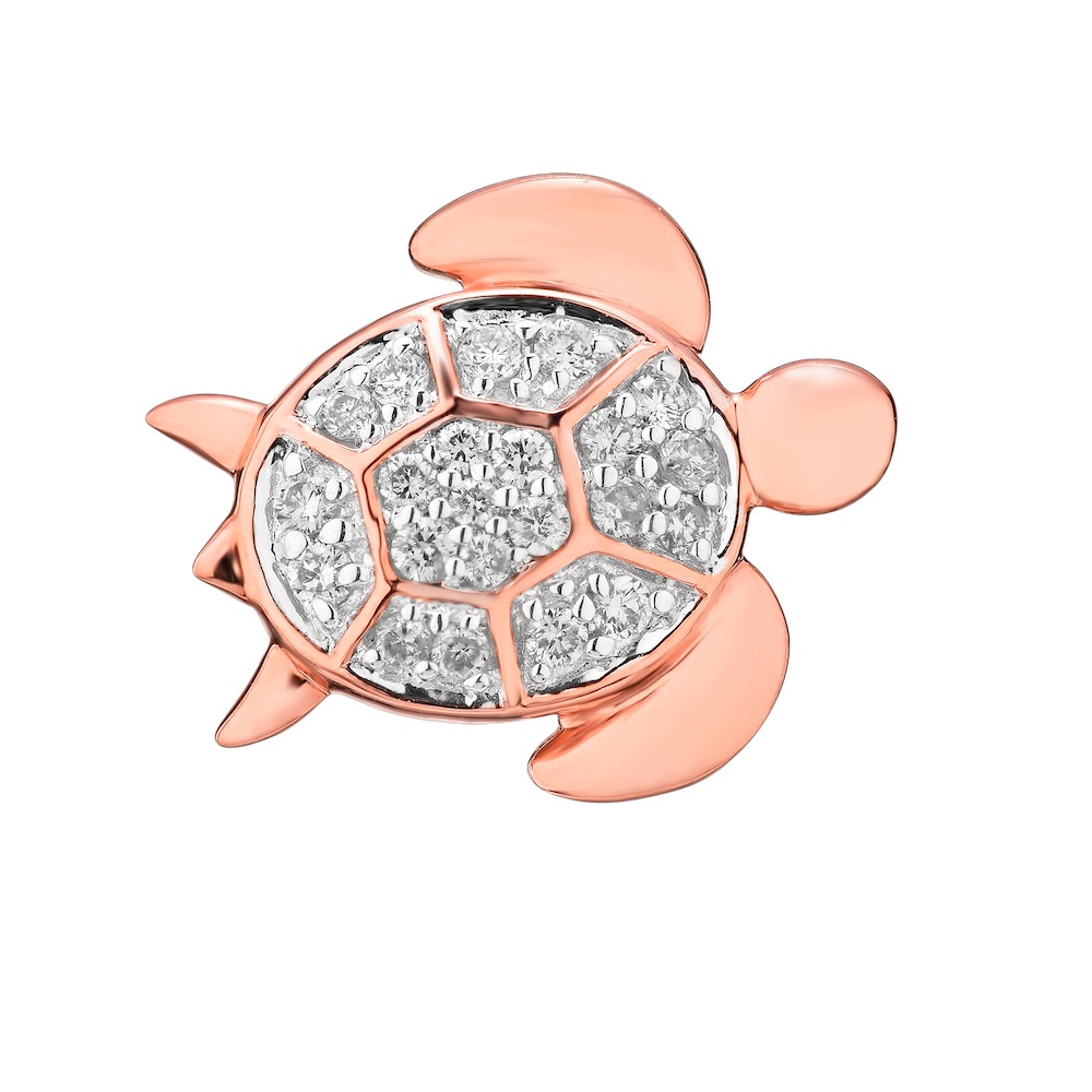 Oceanity&trade; 14K Rose Gold Earrings Pave Set Turtle Studs Diamond 0.25 Ctw