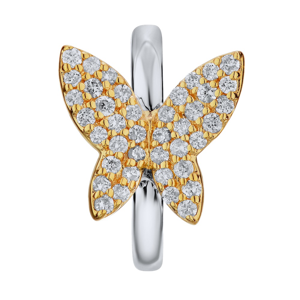 ZooLightful&trade; 14K Two Tone Pave Butterfly on Huggie Earrings Diamond 0.40 Ctw