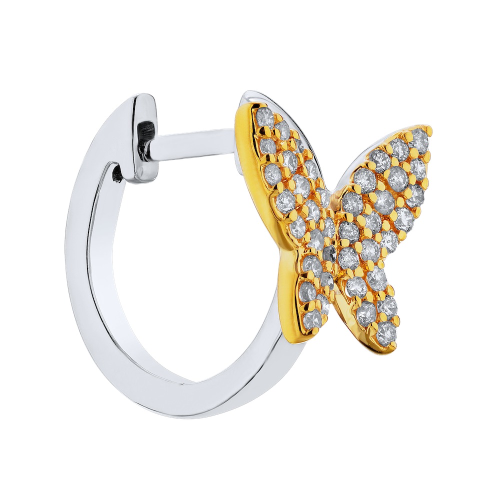 ZooLightful&trade; 14K Two Tone Pave Butterfly on Huggie Earrings Diamond 0.40 Ctw