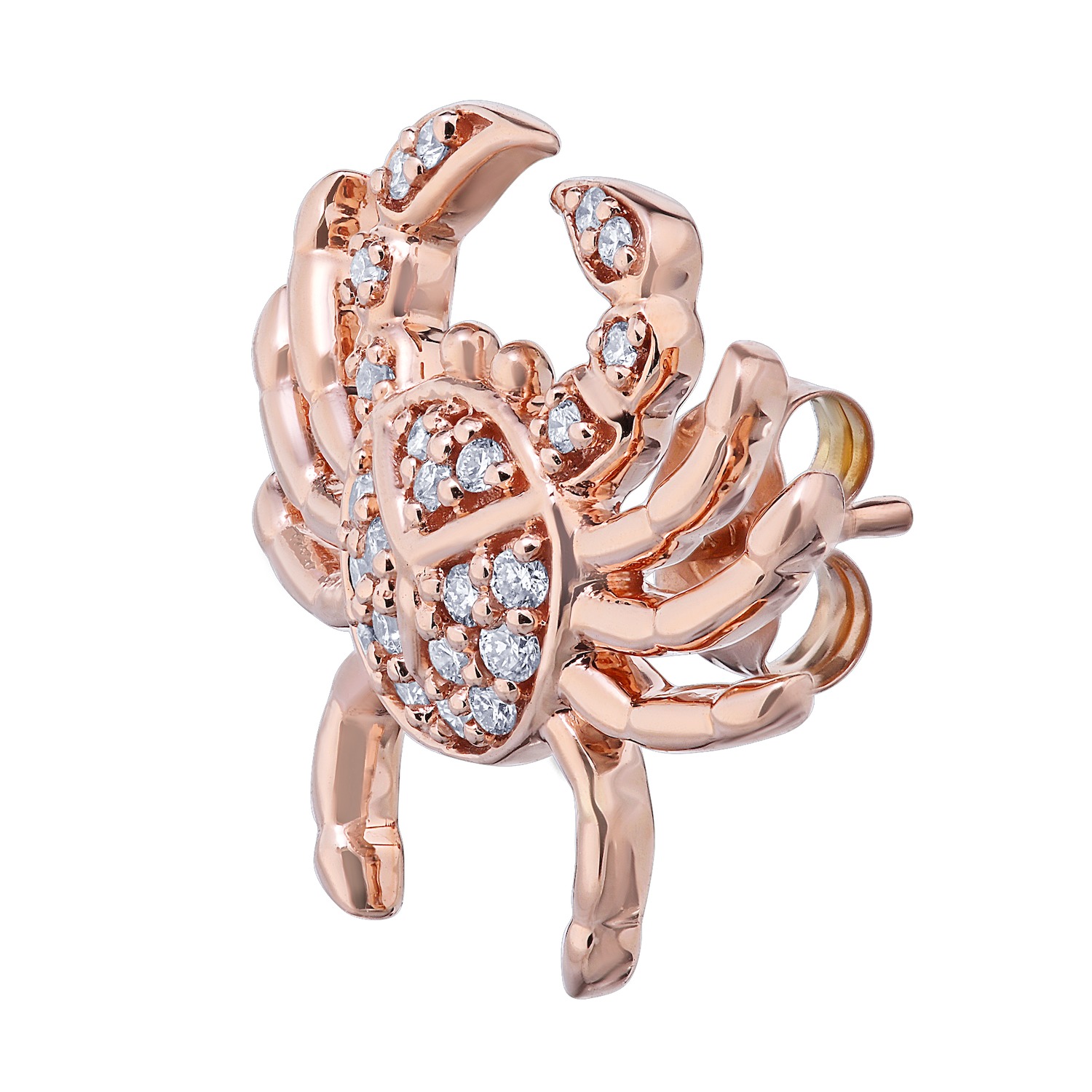 Oceanity™ 14k Rose Gold Earrings Pave Crab Stud Diamond 0.25 Ctw