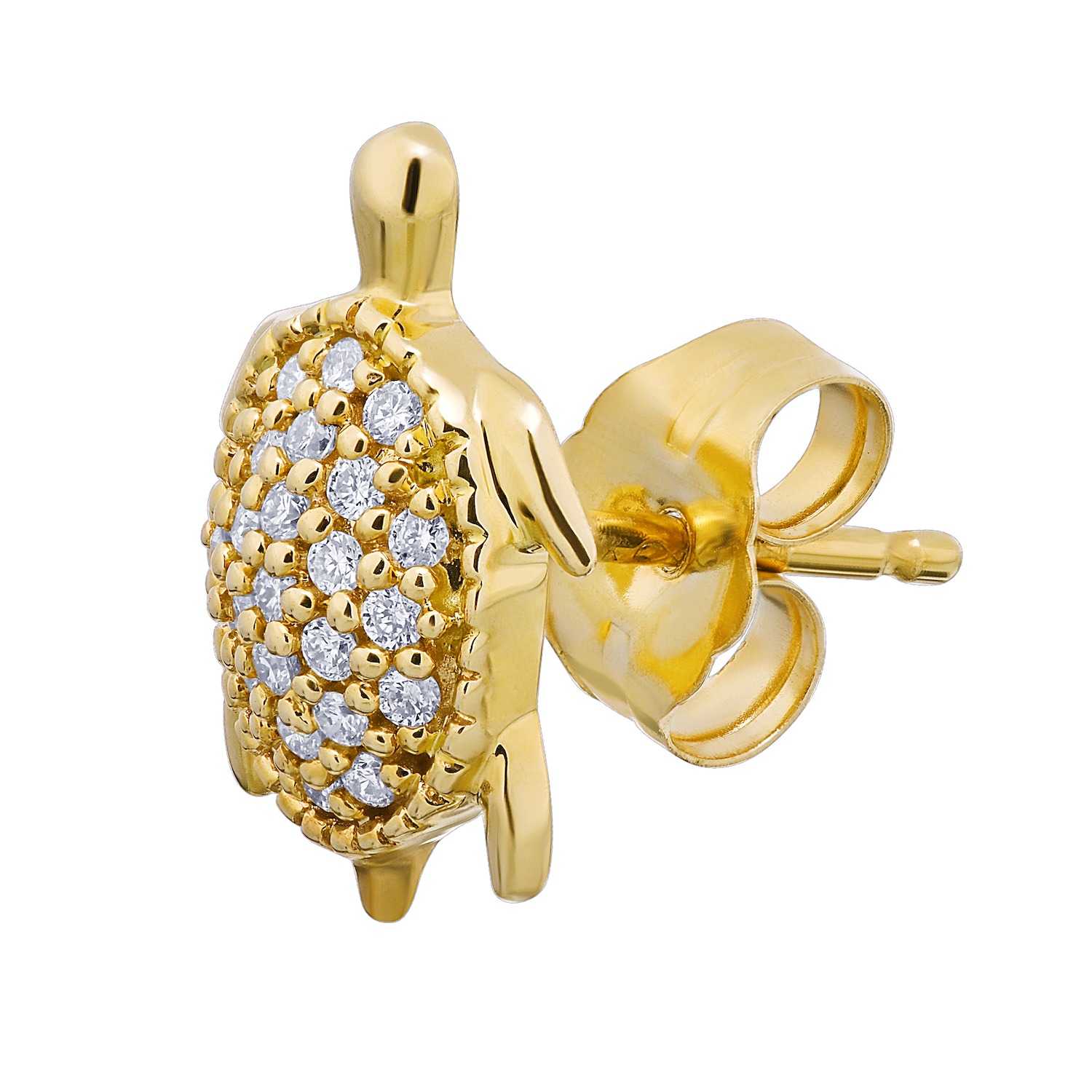 Oceanity™ 14k Yellow Gold Earrings Pave Turtle Stud Diamond 0.15 Ctw