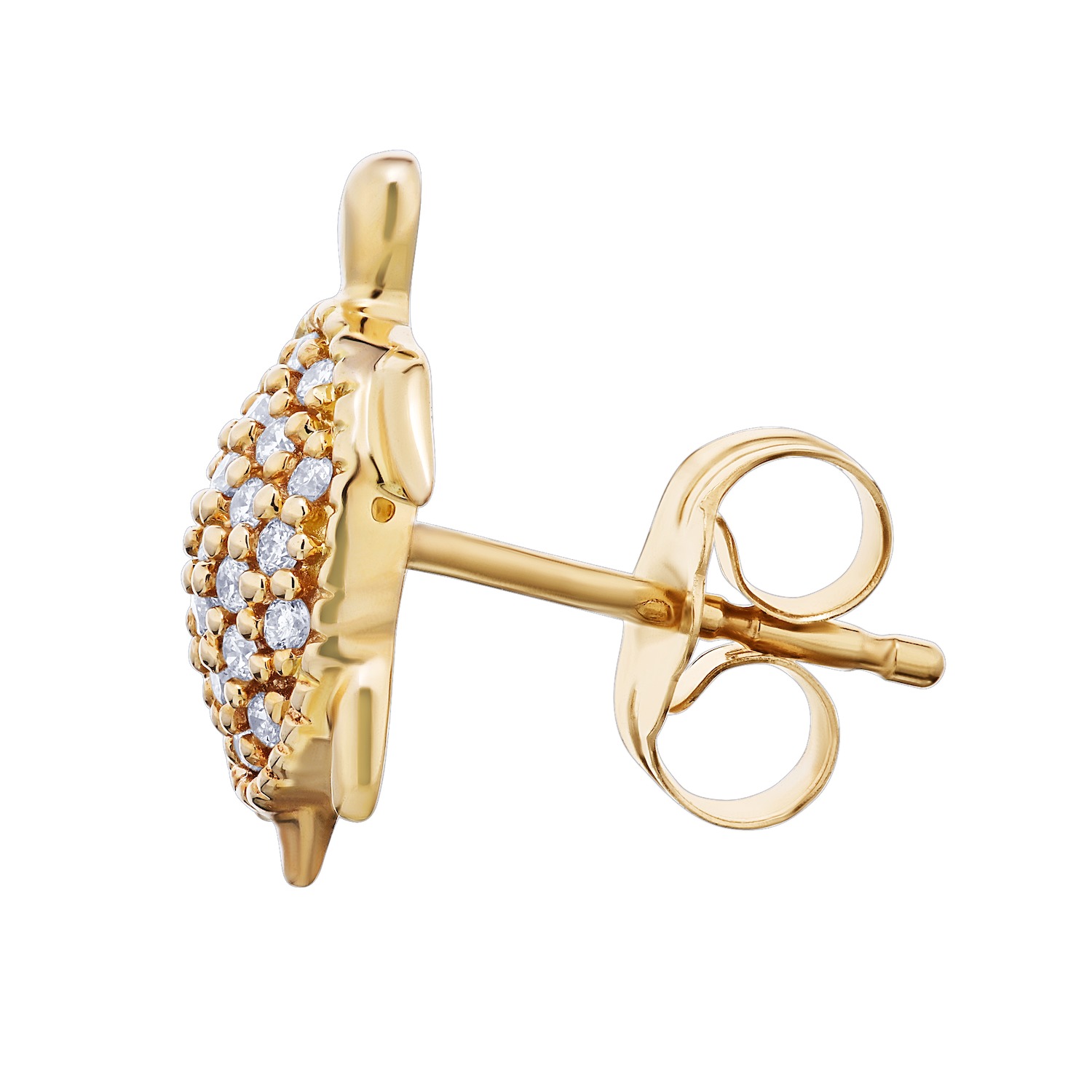 Oceanity™ 14k Yellow Gold Earrings Pave Turtle Stud Diamond 0.15 Ctw