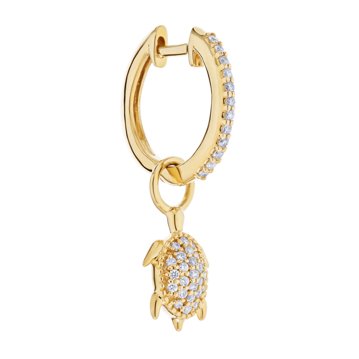 OCEANITY &trade; 14k Yellow Gold Earrings Pave Turtle on Hoop Diamond 0.33 Ctw