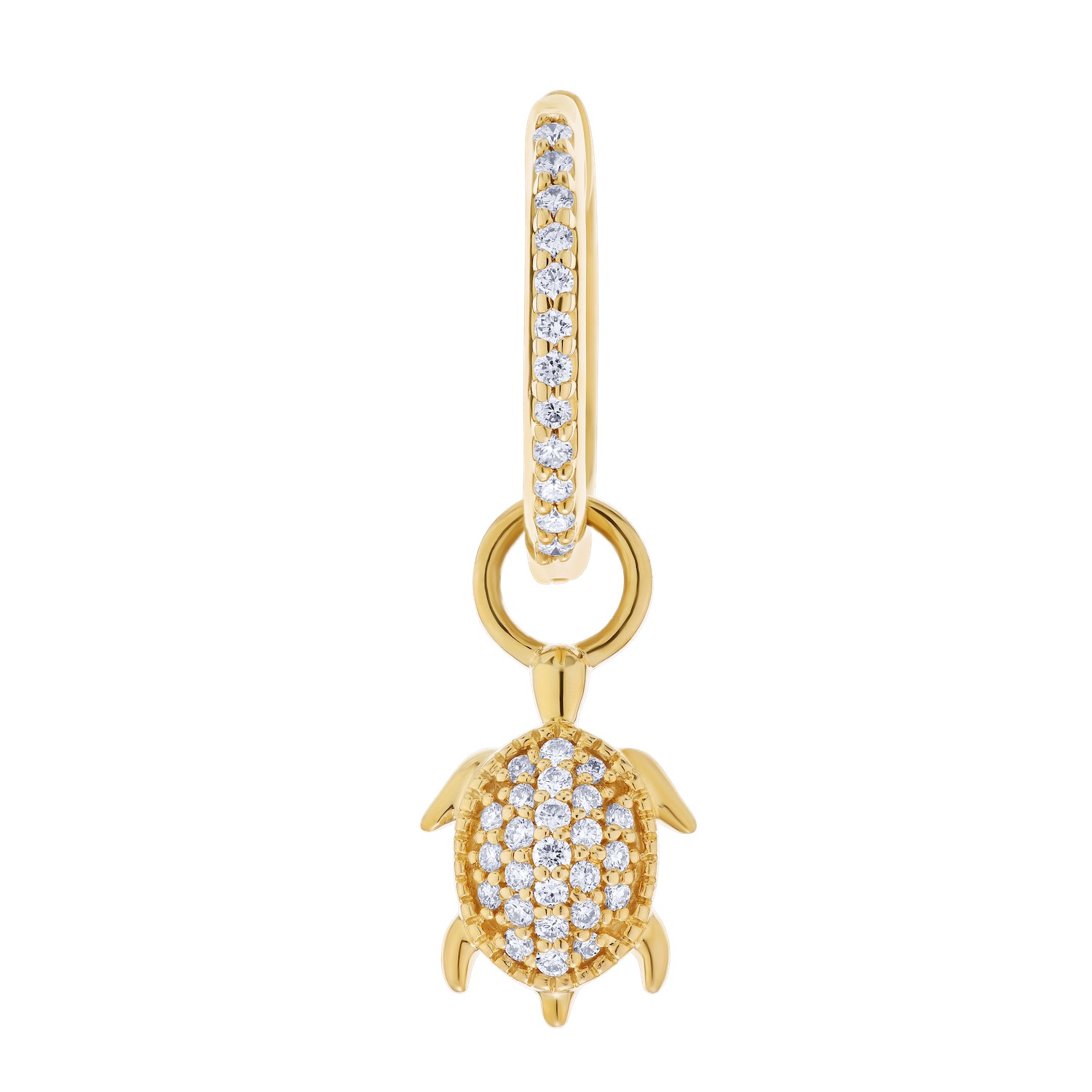 OCEANITY &trade; 14k Yellow Gold Earrings Pave Turtle on Hoop Diamond 0.33 Ctw