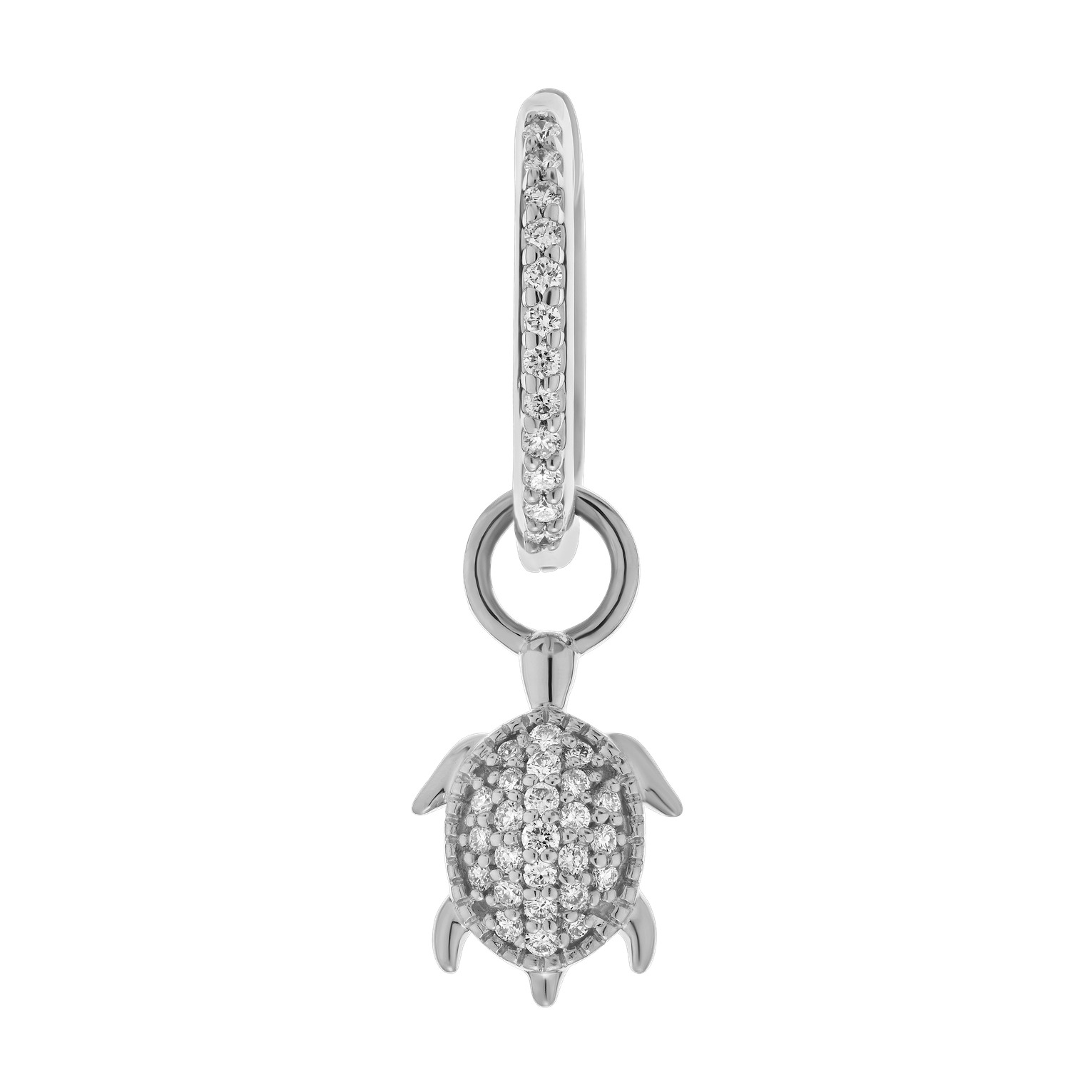OCEANITY &trade; 14k White Gold Earrings Pave Turtle on Hoop Diamond 0.33 Ctw