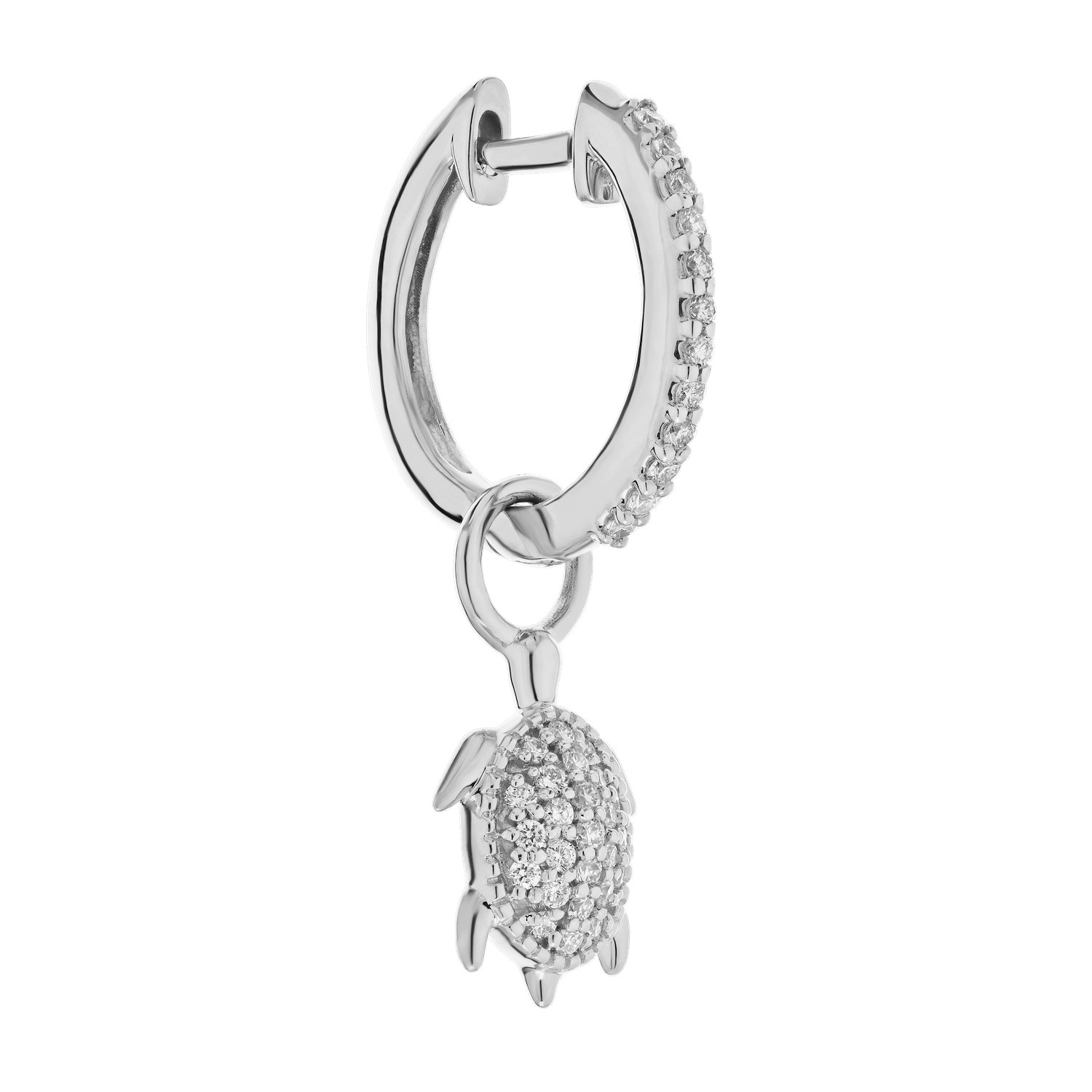 OCEANITY &trade; 14k White Gold Earrings Pave Turtle on Hoop Diamond 0.33 Ctw