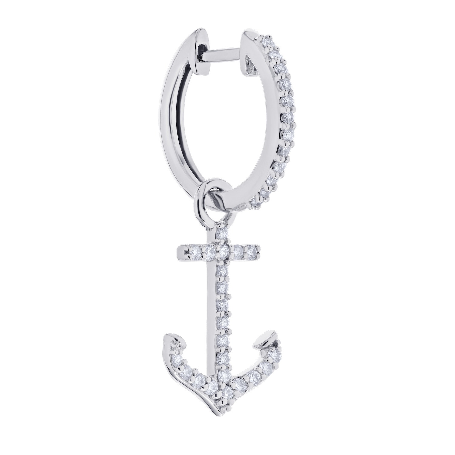 BluSea&trade; 14k White Gold Earrings Classic Pave Anchor on Hoop Diamond 0.50 Ctw