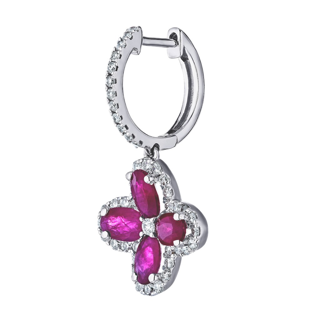 Majestic Gems&trade; 14K White Gold Color Clover with Halo on Hoops 3.25 Ctw