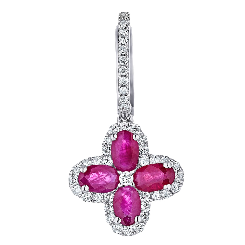 Majestic Gems&trade; 14K White Gold Color Clover with Halo on Hoops 3.25 Ctw