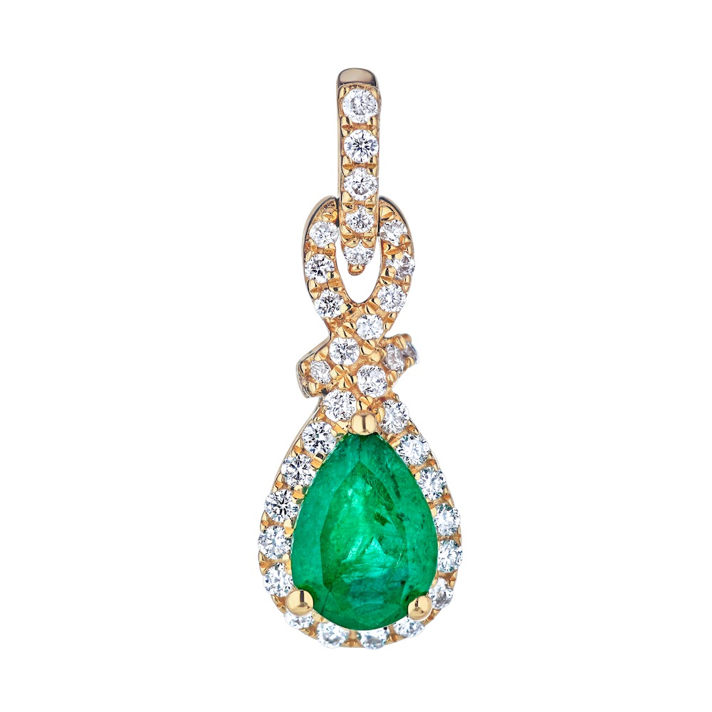 Majestic Gems&trade; 14K Yellow Gold Pear Shape Color with Halo Drop 1.25 Ctw