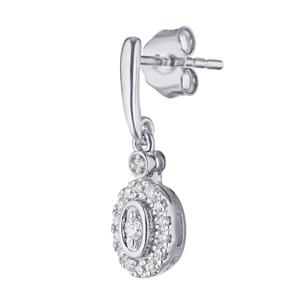 14K White Gold Earrings Illusion Oval Halo Drops Diamond 0.25 Ctw