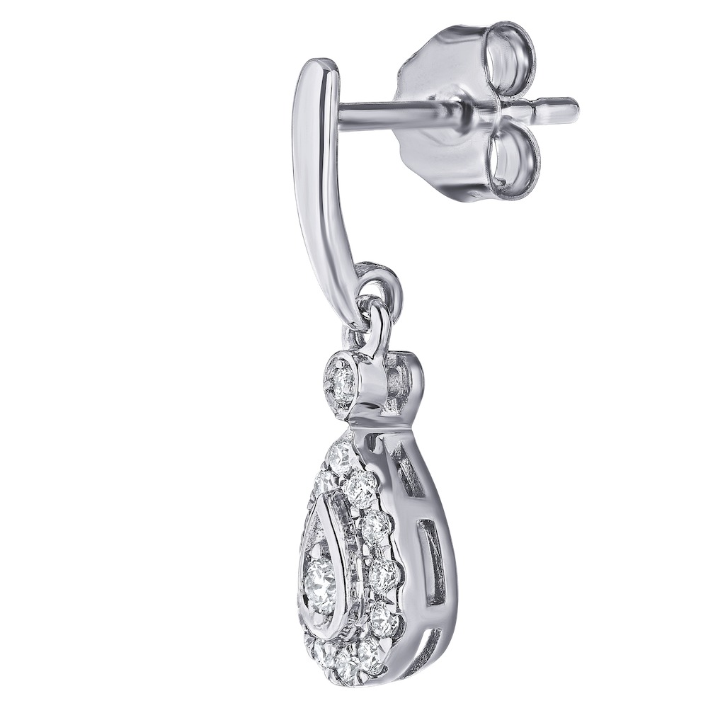 14K White Gold Earrings Illusion Pear Shape Halo Drop Diamond 0.25 Ctw