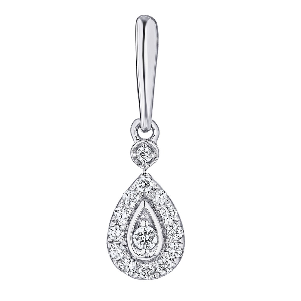 14K White Gold Earrings Illusion Pear Shape Halo Drop Diamond 0.25 Ctw