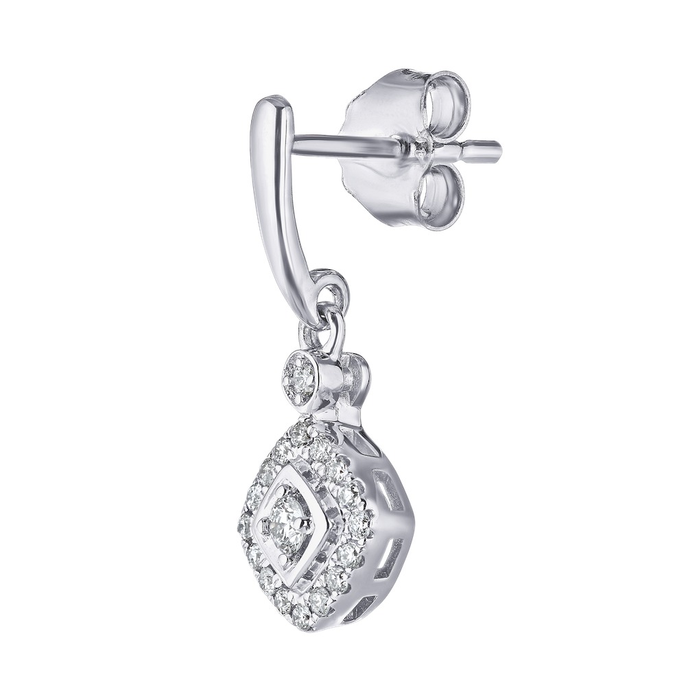 14K White Gold Earrings Illusion Cushion Shape Offset Halo Drop Diamond 0.25 Ctw