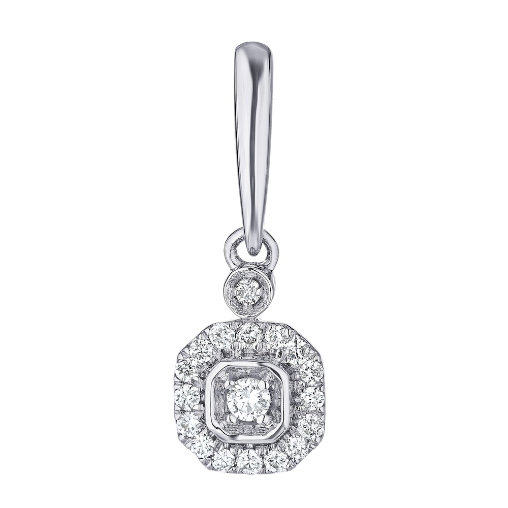 14K White Gold Earrings Illusion Asscher Shape Halo Drop Diamond 0.25 Ctw