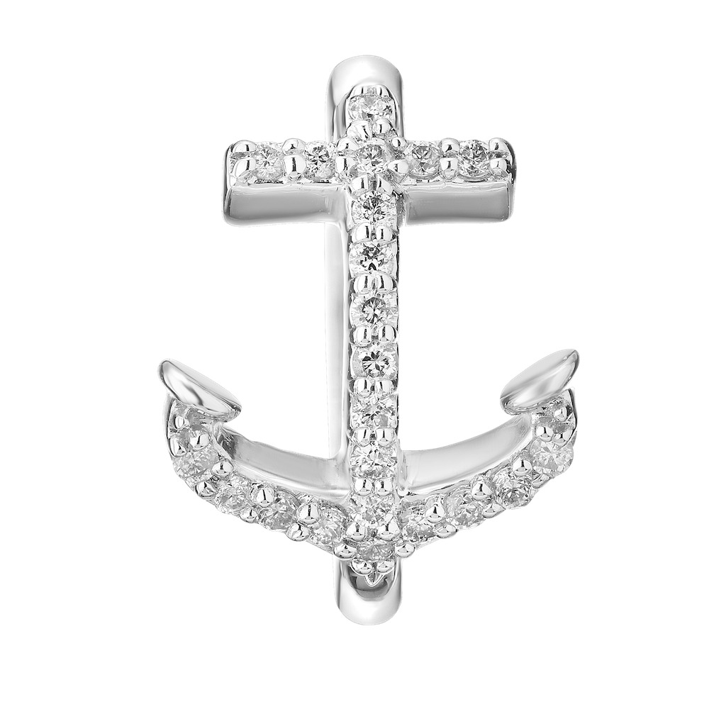 BluSea&trade; 14k White Gold Earrings 14KW Pave Anchor Huggie Earrings Diamond 0.25 Ctw