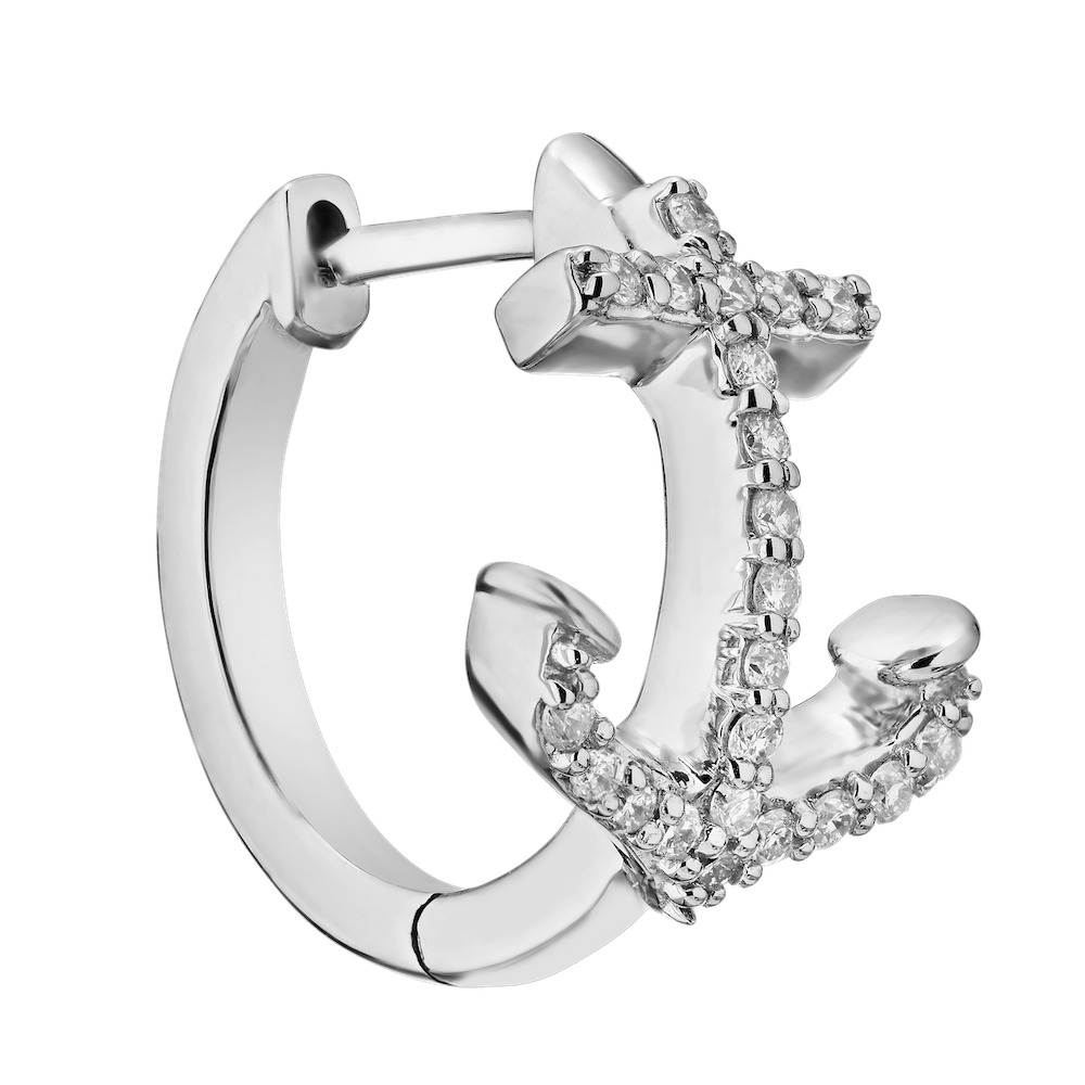BluSea&trade; 14k White Gold Earrings 14KW Pave Anchor Huggie Earrings Diamond 0.50 Ctw