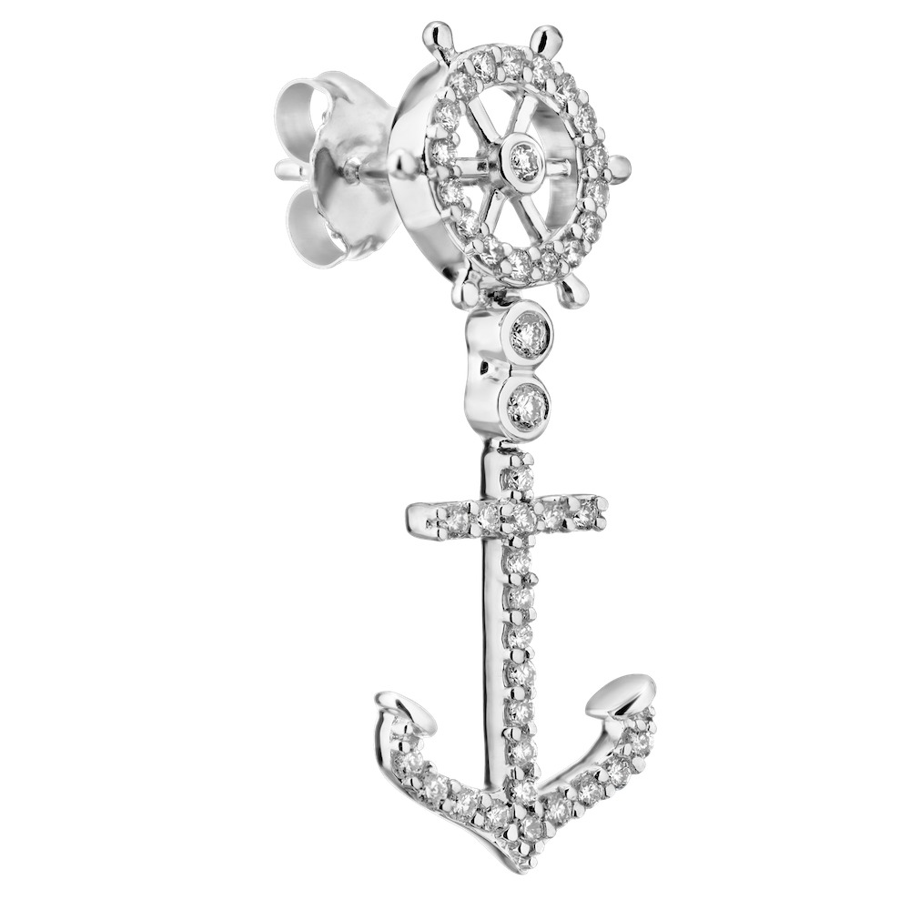 BluSea&trade; 14k White Gold Earrings Ship Wheels with Anchor Long Drop Earrings Diamond 0.25 Ctw