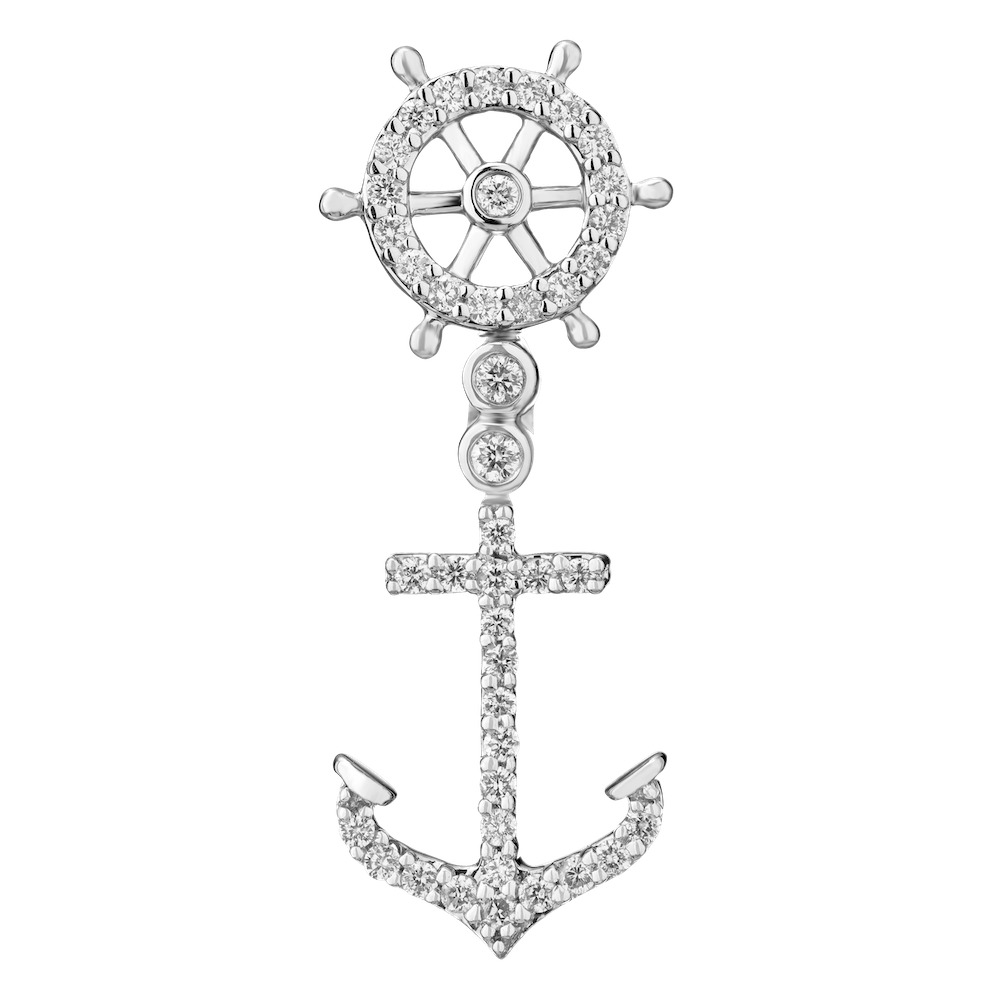 BluSea&trade; 14k White Gold Earrings Ship Wheels with Anchor Long Drop Earrings Diamond 0.50 Ctw