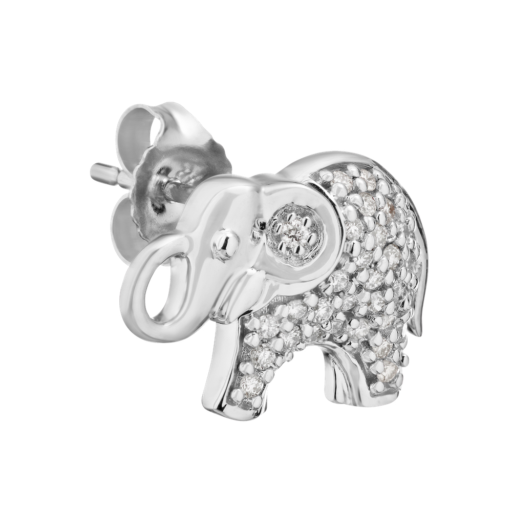 ZooLightful&trade; 14K White Gold Pave Set Elephant Studs Earrings Diamond 0.25 Ctw