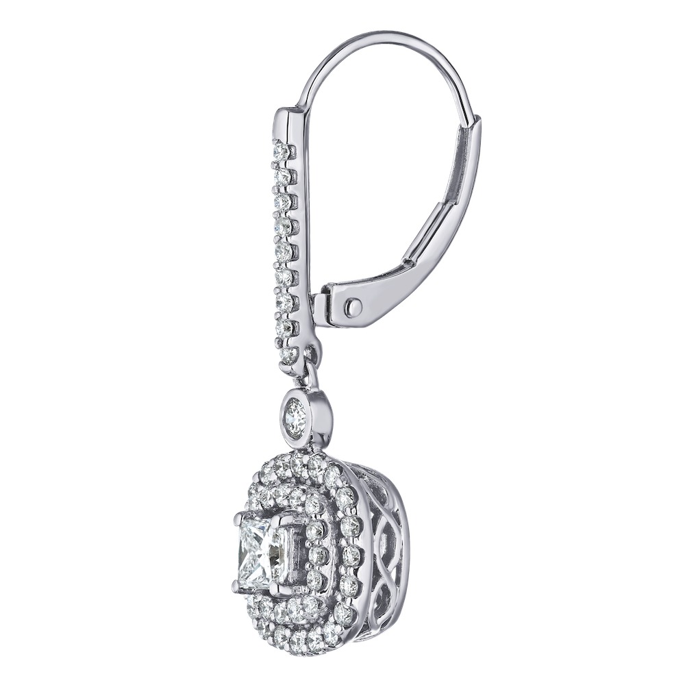 Ear:14KW Dangling Princess Cut 94 St. 1 Ctw