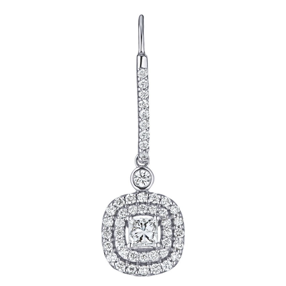 Ear:14KW Dangling Princess Cut 94 St. 1 Ctw
