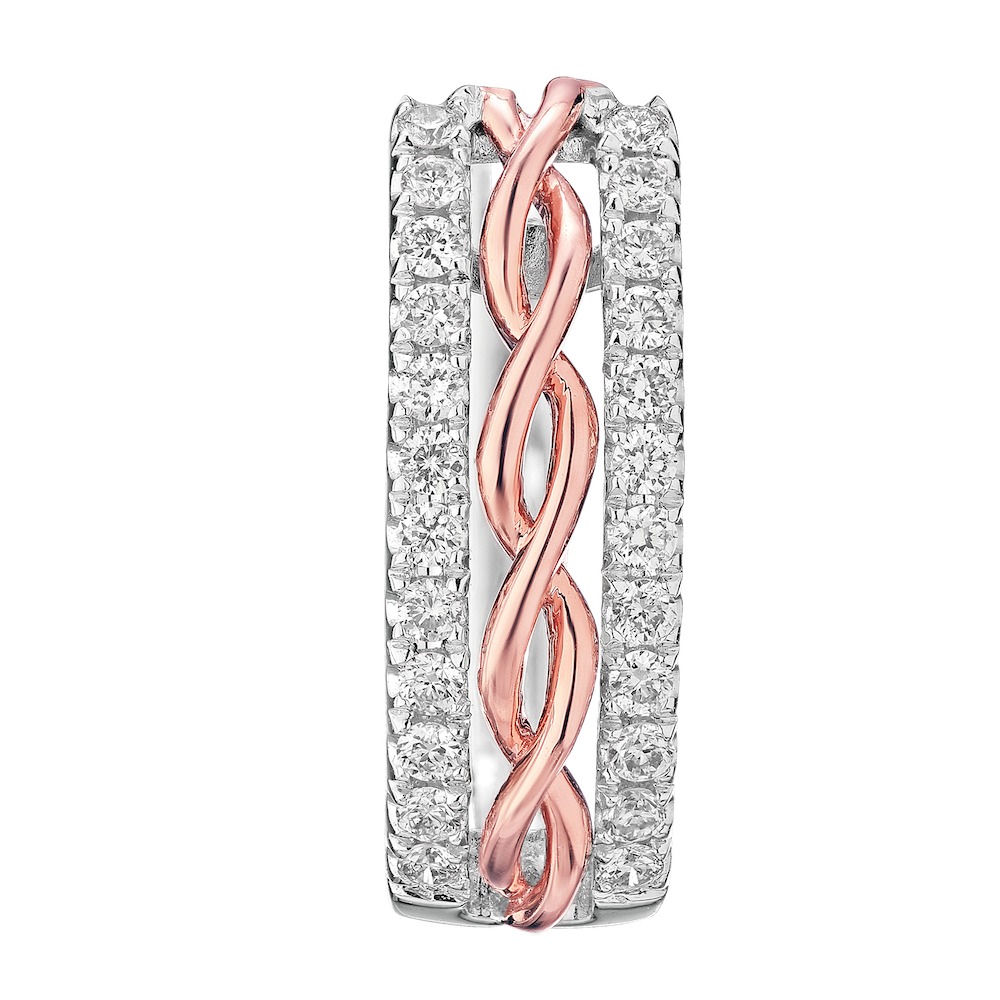 14K Two Tone Earrings Twisted Center with Pave Rail Hoop Diamond 0.50 Ctw