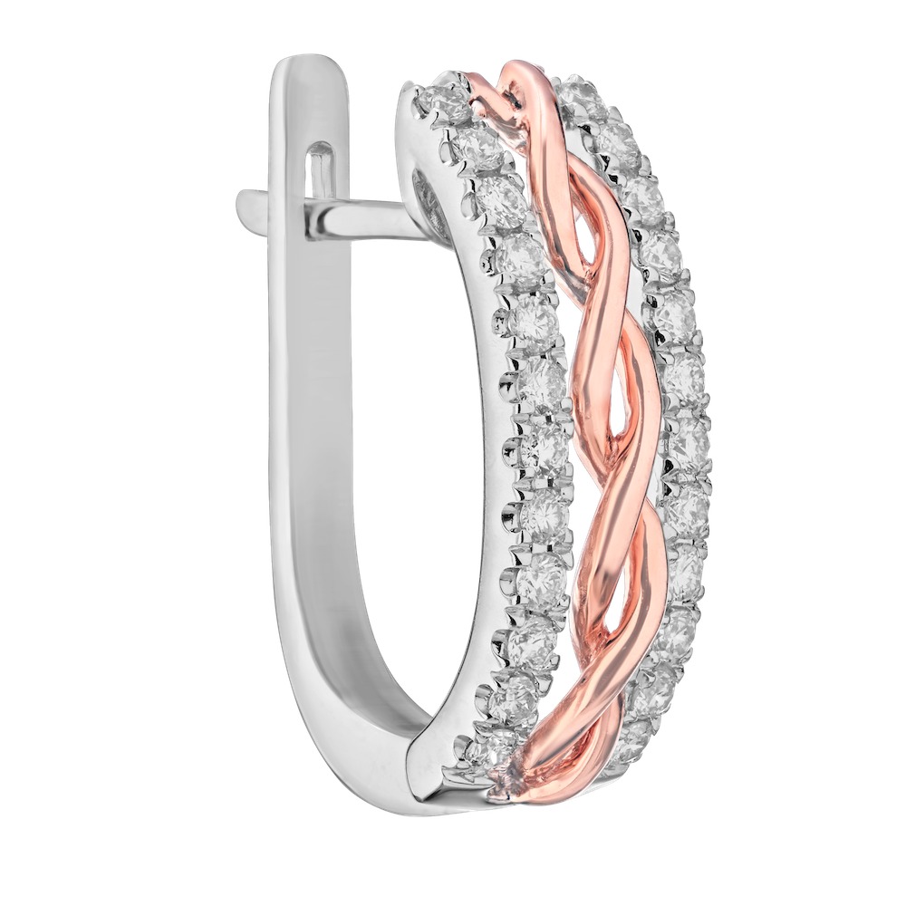 14K Two Tone Earrings Twisted Center with Pave Rail Hoop Diamond 0.50 Ctw