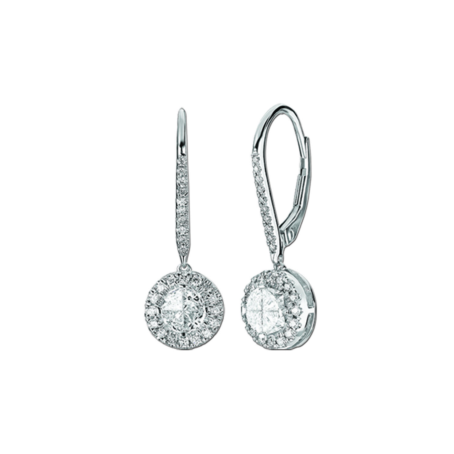 Compozit&trade; 14K White Gold Round Compozit Halo Drop Earrings Diamond 1.00 Ctw Cutting Edge Technology