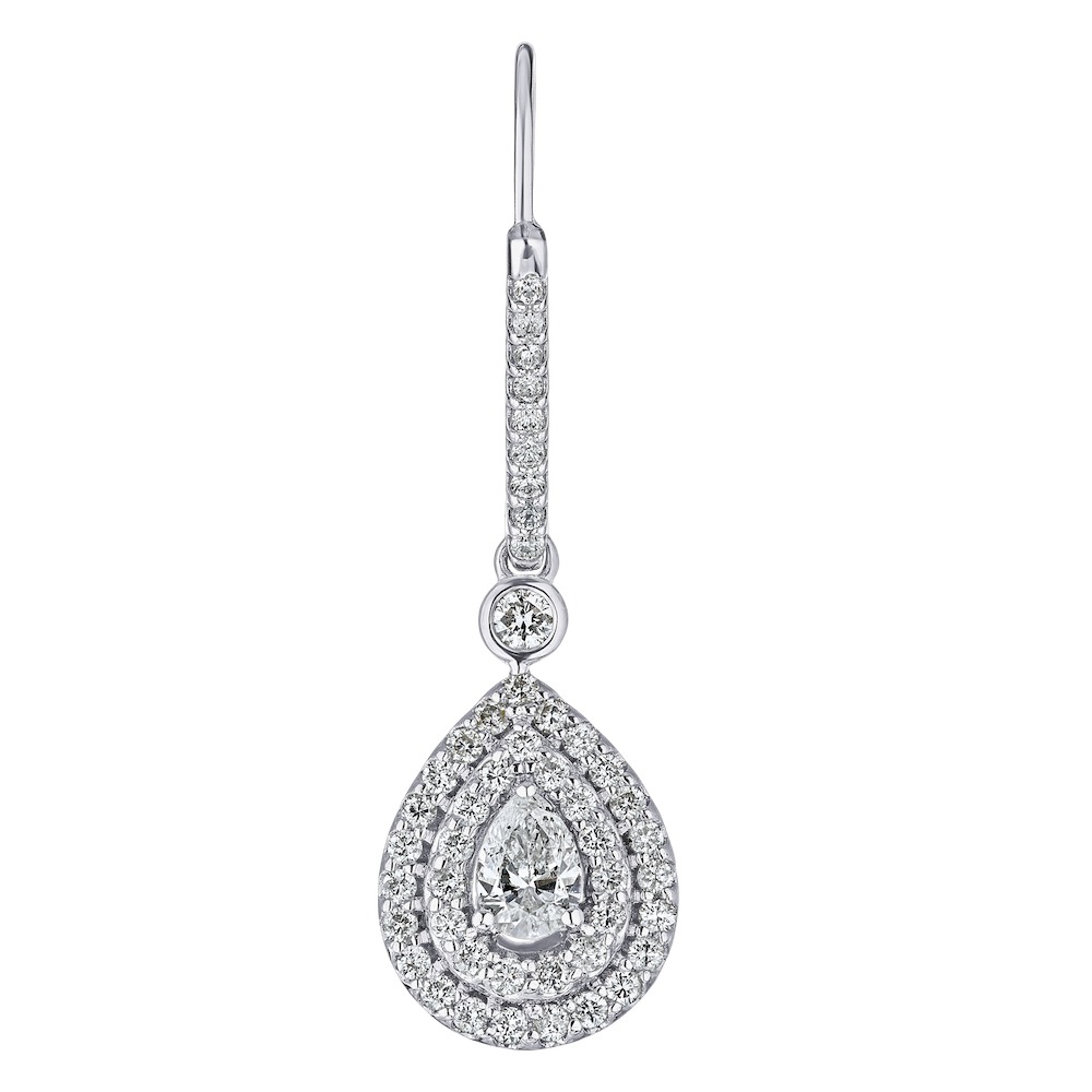 Compozit&trade; 14K White Gold Pear Shape Compozit Halo Drop Earrings Diamond 1.00 Ctw Cutting Edge Technology