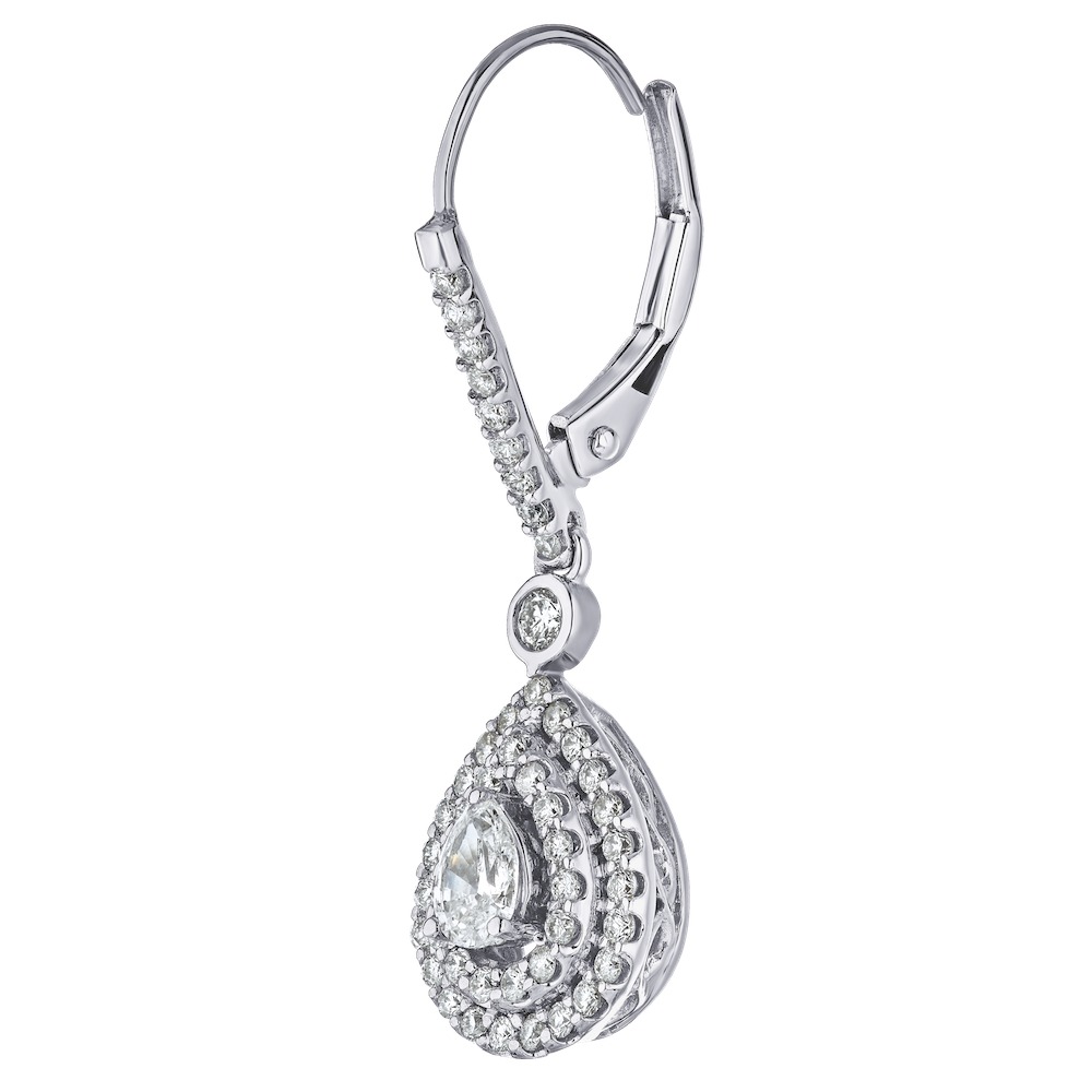 Compozit&trade; 14K White Gold Pear Shape Compozit Halo Drop Earrings Diamond 1.00 Ctw Cutting Edge Technology