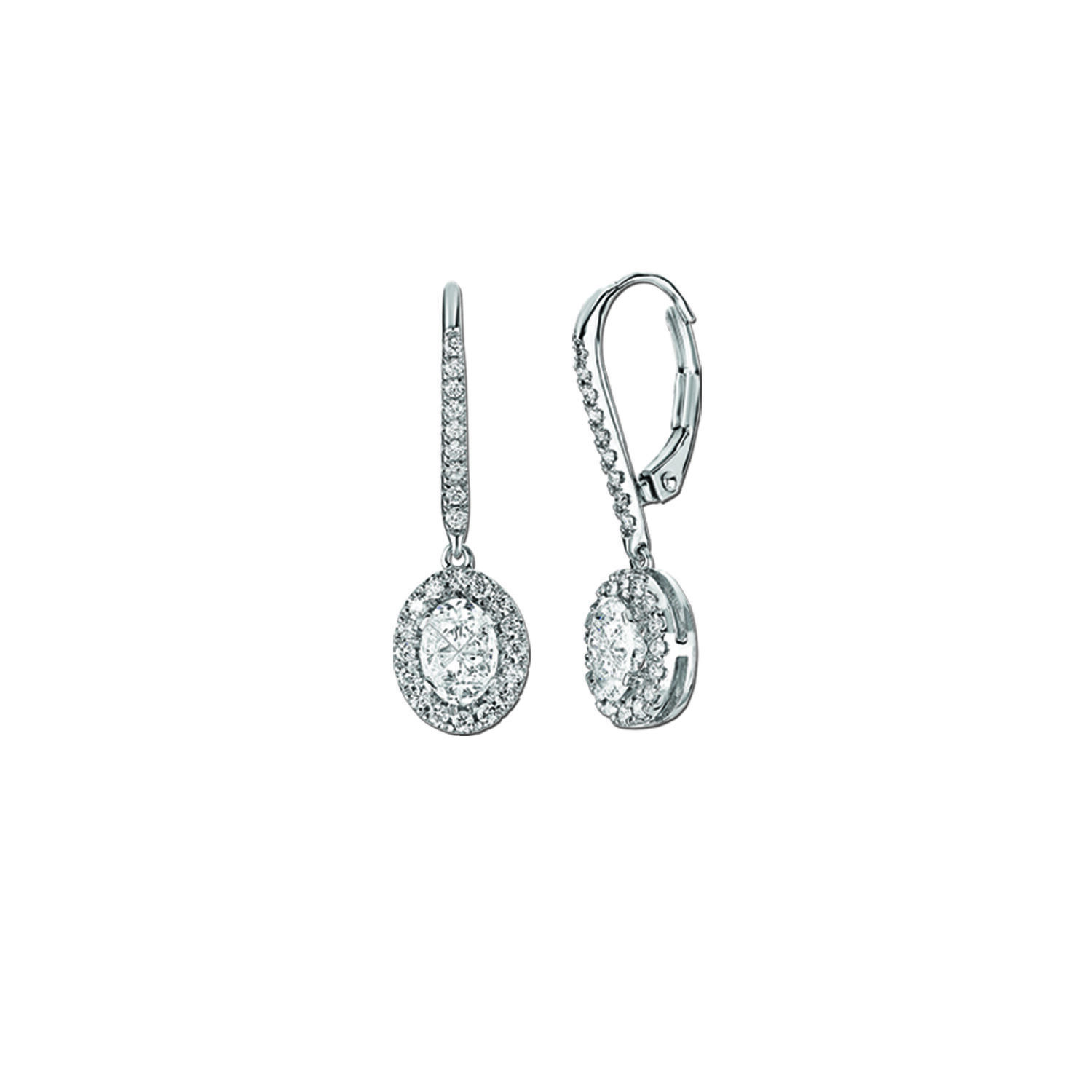 Compozit&trade; 14K White Gold Oval Compozit Halo Drop Earrings Diamond 1.00 Ctw Cutting Edge Technology