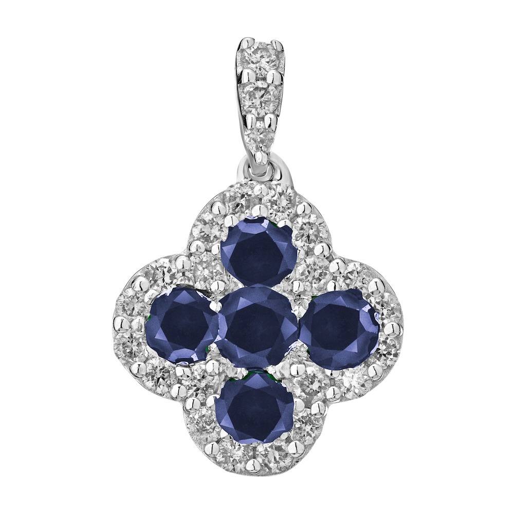 Majestic Gems&trade; 14k White Gold 14KW Color Stone Clover Drops Blue Sapphire & Diamond 0.80 Ctw