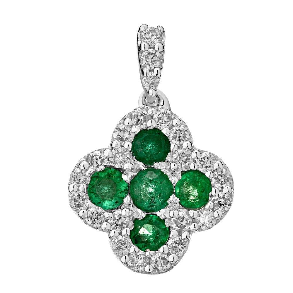 Majestic Gems&trade; 14k White Gold 14KW Color Stone Clover Drops Emerald & Diamond 0.80 Ctw