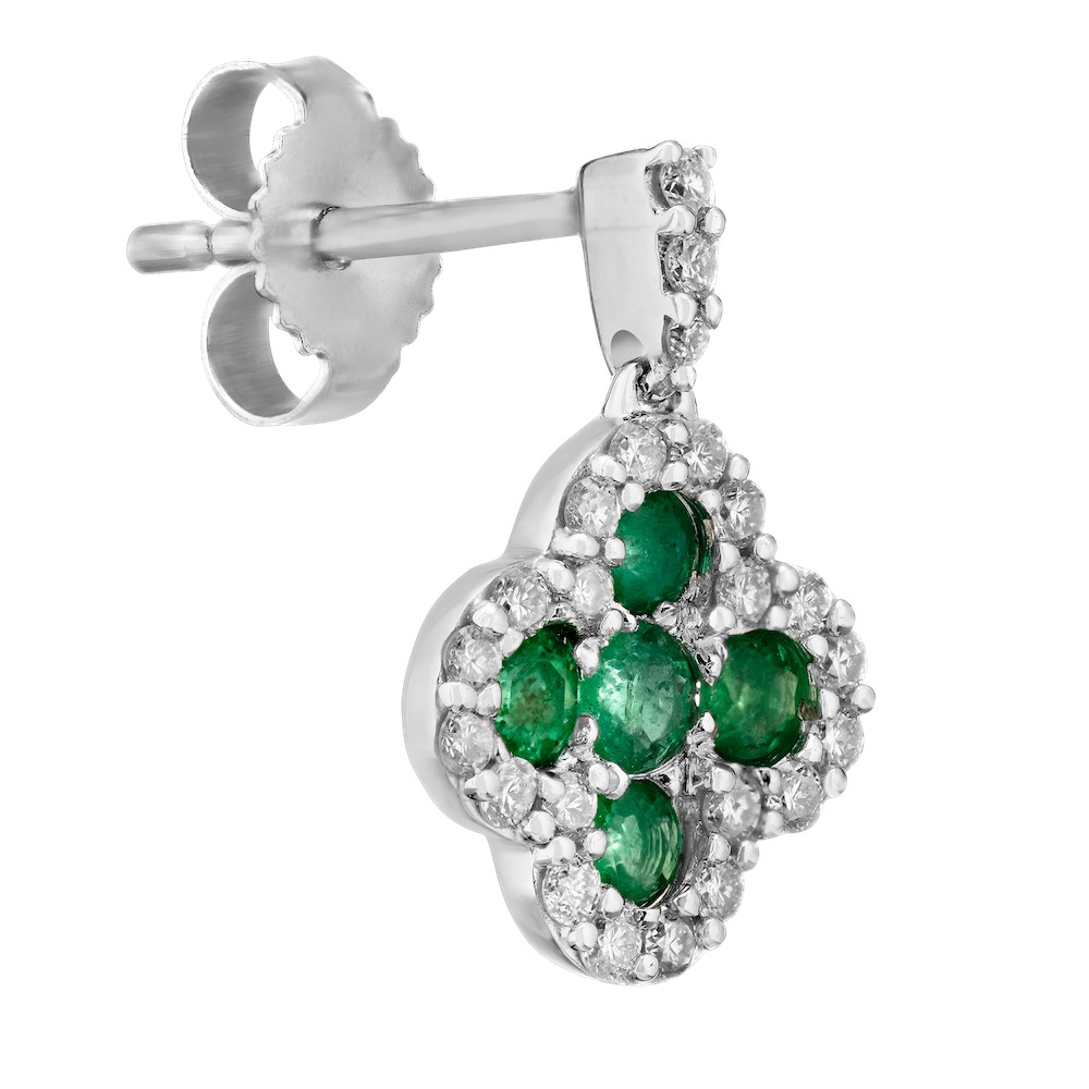 Majestic Gems&trade; 14k White Gold 14KW Color Stone Clover Drops Emerald & Diamond 0.80 Ctw
