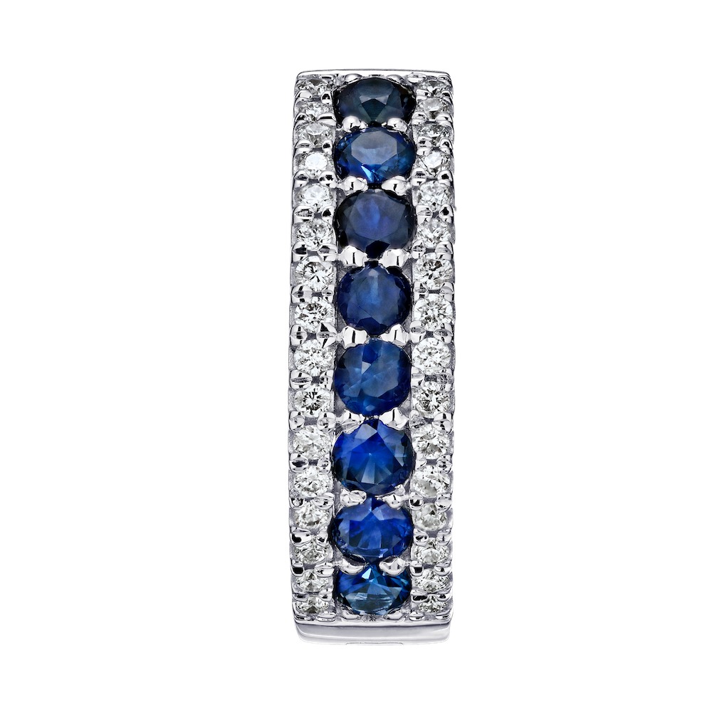 Majestic Gems&trade; 14k White Gold Color Center Bead Set with Diamond Rails Blue Sapphire & Diamond 2.25 Ctw