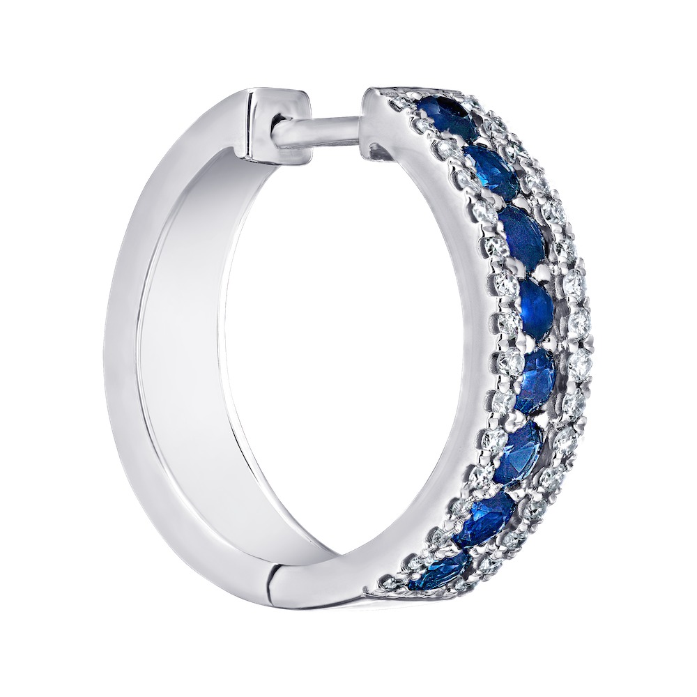 Majestic Gems&trade; 14k White Gold Color Center Bead Set with Diamond Rails Blue Sapphire & Diamond 2.25 Ctw